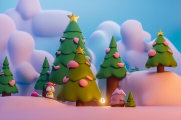 Fototapeta na wymiar colorful random pine tree scene with mount background