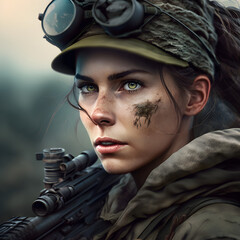 Female Sniper on battlefield, with generative AI