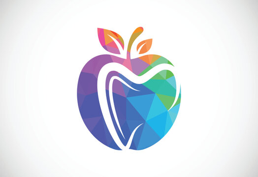 Low poly style dental apple logo sign symbol design, Green apple tooth teeth dent dental dentist image icon
