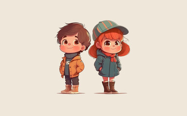 Cute boy and girlfriend, happy valentine, cartoon character illustration.