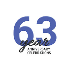 63th anniversary celebration logo design. vector festive illustration. Realistic 3d sign. Party event decoration