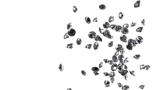 Shiny Diamonds on white surface background. Concept image of luxury living, expensive things and high added value. 3D CG. High resolution. PNG file format.