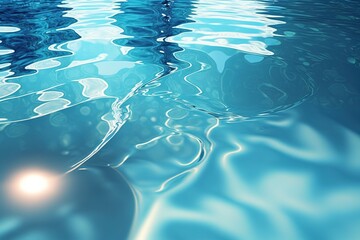 Close up of water in pool with sunlight reflecting on the surface. Generative AI illustration