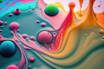 Fototapeta premium Close up of colorful drop of paint background. Generative AI illustration