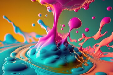 Multicolor background of ink drops splash in water. Generative AI illustration
