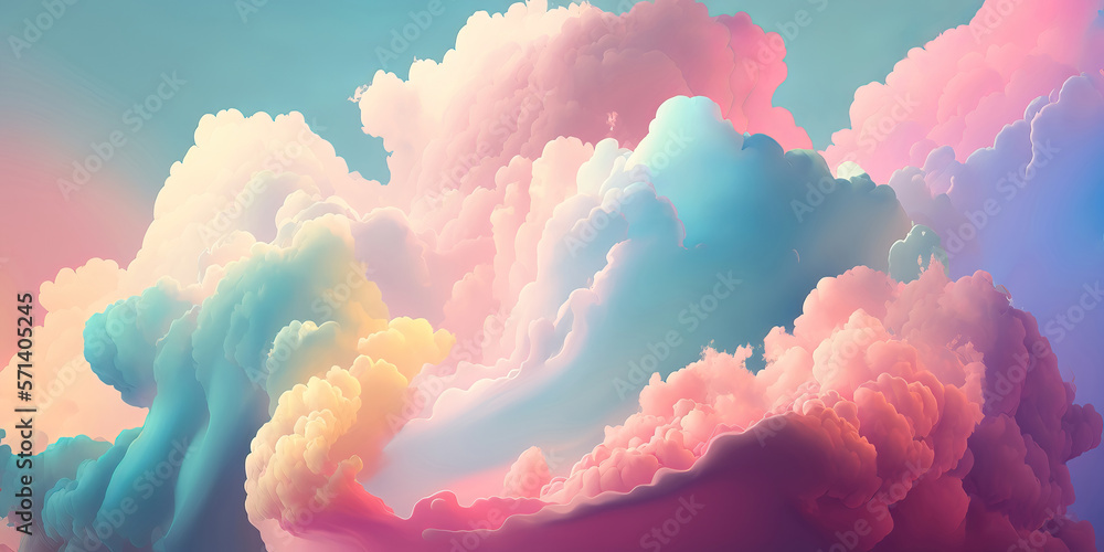 Wall mural abstract panoramic header design background with pastel colorful clouds, generative ai