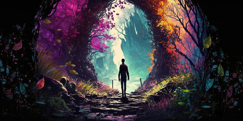 Fototapeta premium spectacular enchanted colorful fantasy forest background, generative ai