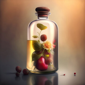 Generative AI:  Decorative glass bottle  in a fantasy environment