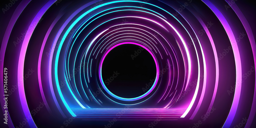 Wall mural abstract colorful technology background with neon lights, generative ai