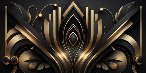 abstract luxury golden art deco decoration background with decorative lines, generative ai