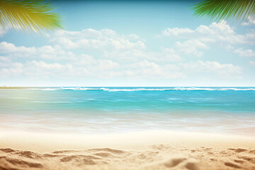 sunny beach with palm trees, generative ai