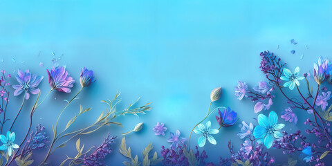 Naklejka na ściany i meble abstract spring fresh blue flowers background, generative ai