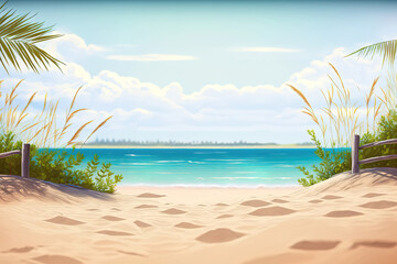 sunny beach with palm trees, generative ai