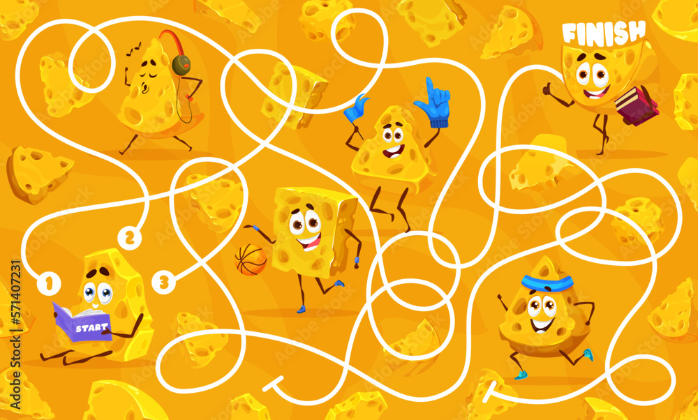Poster labyrinth maze game cartoon cheese characters