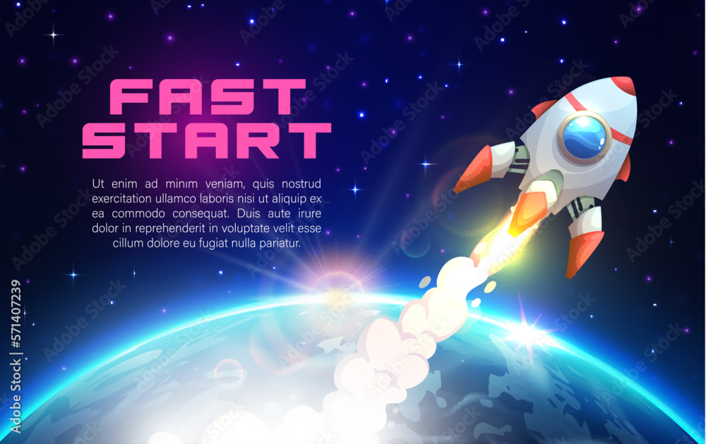 Poster rocket launch, spaceship fast business start up