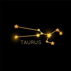 Taurus golden zodiac constellation, gold stars © Vector Tradition