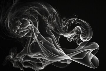 the black background with white abstract smoke. Generative AI
