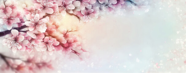 abstract background with sakura cherry blossoming flowers, generative ai