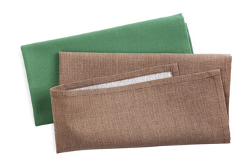 Fabric napkins for table setting isolated on white, top view