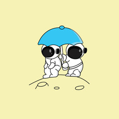 cute astronaut with shelter under umbrella style, Cartoon Vector Icon Illustration. Flat Cartoon Style