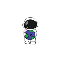 cute astronaut stylized holding earth globe, Cartoon Vector Icon Illustration. Flat Cartoon Style