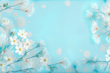 spring blue background with flowers, generative ai