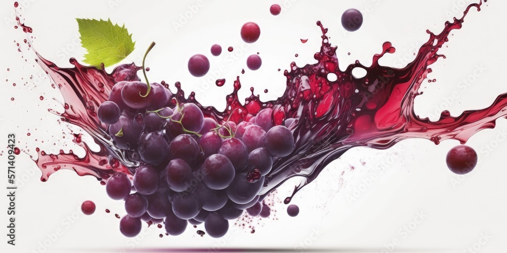 Poster splash of red grape juice on a white background. generative ai