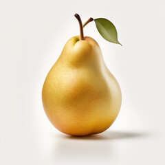 Whole pear with thin skin, yellow in color. The pear is a very nutritious fruit with a sweet taste. 3D Realistic organic illustration. On white background. Generative AI