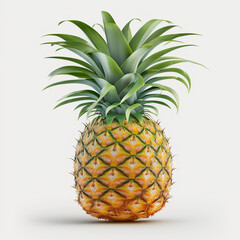Fototapeta premium Yellow pineapple, rather sweet taste, greenish skin. 3D Realistic organic illustration. On white background. Generative AI