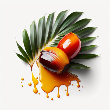 Palm oil, fruit of the palm tree known as dendezeiro. Palm tree fruits. 3D Realistic organic illustration. On white background. Generative AI