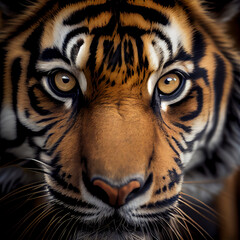 Tiger is looking at camera. Adult Tiger portrait