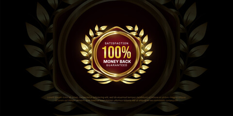Awesome golden 100% satisfaction guaranteed badge on black background isolated