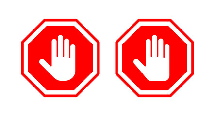 Stop icon vector illustration. stop road sign. hand stop sign and symbol. Do not enter stop red sign with hand