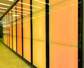 close up view of a building, coloured glasses