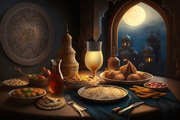Iftar or Suhoor served in Ramadan. Generative AI