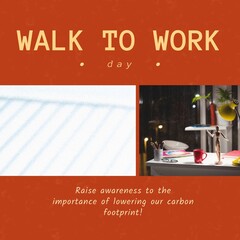 Composition of walk to work day text and copy space with desk