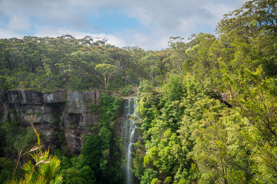 Twin Falls view on the walking track at Fitzroy Falls in Morton National Park in Kangaroo Valley, Southern Highlands, NSW, Australia.