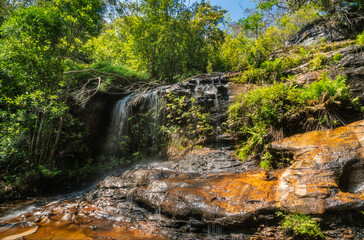 Long exposure view of the North Cascade at South Lawson waterfall circular walking track in Blue Mountains National Park, Lawson, NSW, Australia.