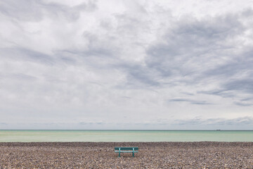 bench at the pebble beach of Le Treport, France