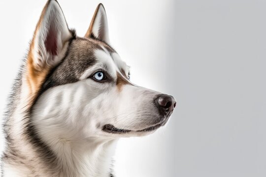 White background with a Siberian Husky dog. obeying animal. Generative AI
