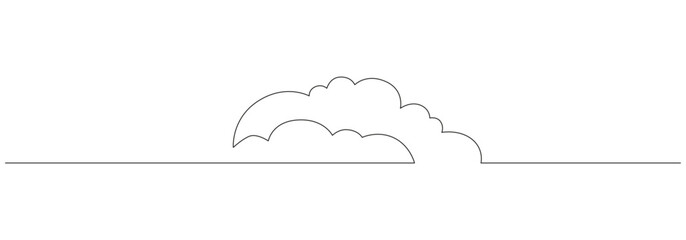 One continuous line drawing of Clouds in the sky. Weather and climate symbol and storage concept in simple linear style. Editable stroke. Doodle outline vector illustration