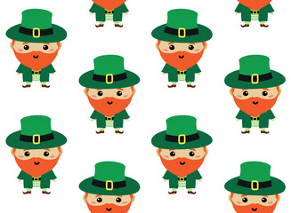Vector seamless pattern of flat hand drawn leprechaun isolated on white background