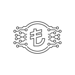 Turkish lira digital money. Fintech or Financial technology icon line style isolated on white background. Vector illustration