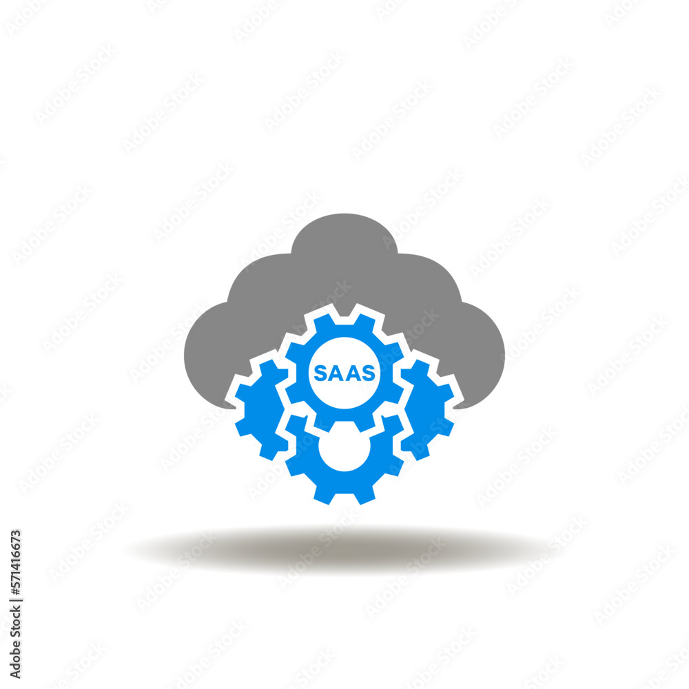 Poster vector illustration of cloud and gear wheels mechanism with saas. symbol of saas software as a servi