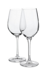 Elegant clean empty wineglasses on white background