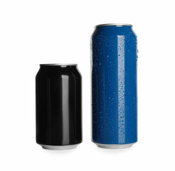 Aluminum cans on white background. Mockup for design