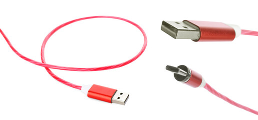 Type C and USB cables on white background