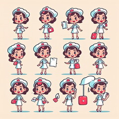 Fototapeta premium happy cartoon character of nurse, vector illustration, white background, Made by AI,Artificial intelligence