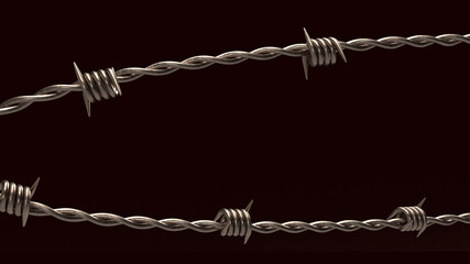 The  barbed wire on black background  for security or military concept 3d rendering