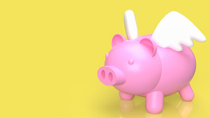 The Pink Piggy fly on yellow background  for saving or banking concept 3d rendering